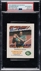 Signed 1981 Red Rooster Edmonton Eskimos Football Warren Moon PSA/DNA GEM MINT 10