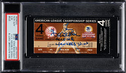 2003 ALCS New York Yankees (vs. Boston Red Sox) Ticket Stub Signed by Aaron Boone PSA EX 5 - Aaron Boone Walk-Off Home Run