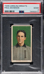 1909-1911 T206 White Border Paul Davidson PSA GOOD 2 - Carolina Brights Back