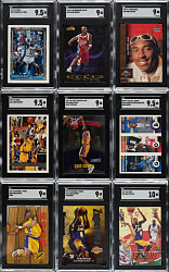 1992 to 1997 Topps, Skybox, and Fleer Basketball Hall of Fame SGC-Graded Collection (9) Including Kobe Bryant and Shaquille O'Neal Rookies