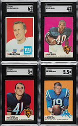 1969 Topps Football SGC-Graded Collection (4): Gale Sayers, Fran Tarkenton, Bryon Piccolo, and Johnny Unitas