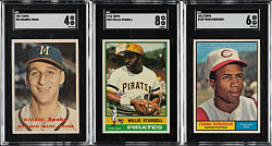1957 to 1976 Topps Hall of Fame SGC-Graded Trio: Frank Robinson, Willie Stargell, and Warren Spahn
