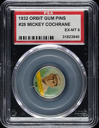 1932 PR2 Orbit Gum Pins #28 Mickey Cochrane PSA EX-MT 6