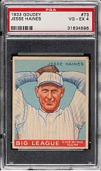 1933 R319 Goudey #73 Jesse Haines PSA VG-EX 4