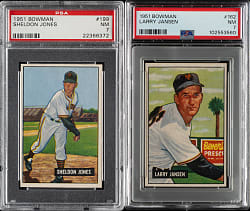 1951 Bowman #162 Larry Jansen and #199 Sheldon Jones PSA NM 7 Pair