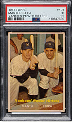 1957 Topps #407 Yankees' Power Hitters with Mantle and Berra PSA FAIR 1.5