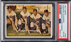 1957 Topps #400 Dodgers' Sluggers with Hodges, Campanella, and Snider PSA EX-MT 6