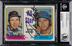 Signed 1974 Topps #334 All-Star Third Baseman with Brooks Robinson and Ron Santo - Beckett