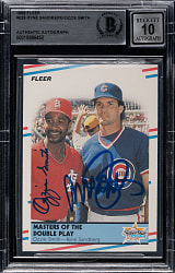 Signed 1988 Fleer #628 Masters of the Double Play with Ryne Sandberg and Ozzie Smith Beckett GEM MINT 10