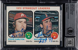 Signed 1973 Topps #67 Strikeout Leaders with Steve Carlton and Nolan Ryan Beckett GEM MINT 10