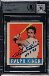 Signed 1948-1949 Leaf #91 Ralph Kiner Rookie Beckett GEM MINT 10