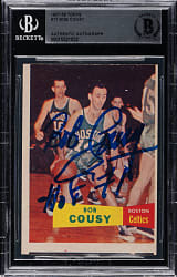 Signed 1957-1958 Topps Basketball #17 Bob Cousy Rookie - Beckett