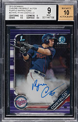 2019 Bowman Chrome Prospect Autographs #CPA-RC Ryan Costello Purple Refractor #206/250 BGS MINT 9 with GEM MINT 10 Signature