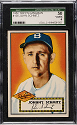 1952 Topps #136 Johnny Schmitz SGC VG/EX 50 - "Canadian" Gray Back