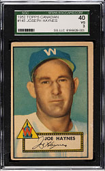 1952 Topps #145 Joe Haynes SGC VG 40 - "Canadian" Gray Back