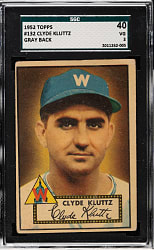 1952 Topps #132 Clyde Kluttz SGC VG 40 - "Canadian" Gray Back