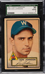 1952 Topps #190 Don Johnson SGC GOOD 30 - "Canadian" Gray Back