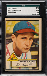 1952 Topps #165 Eddie Kazak SGC FAIR 20 - "Canadian" Gray Back