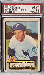 1952 Topps #307 Frank Campos PSA GOOD+ 2.5 - Rare "Black Star On Back" Variation