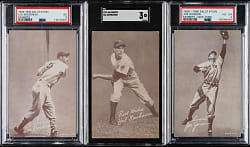 1939-1946 W462 Salutation Exhibits Hall of Fame PSA- and SGC-Graded Trio: Lou Boudreau, Joe Gordon, and Hal Newhouser