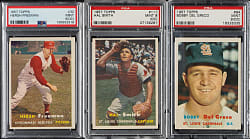1957 Topps PSA MINT 9 (OC) Trio: Hersh Freeman, Hal Smith, and Bobby Del Greco