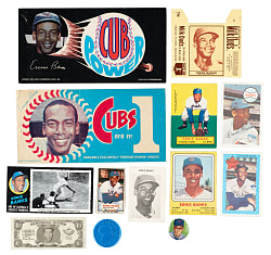 1956 to 1971 Ernie Banks Oddball-Card Collection (13) Including Topps Pins, Greatest Moments, Bazooka, and Transogram