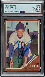Signed 1962 Topps #170 Ron Santo PSA VG-EX 4 with NM-MT 8 Signature