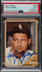 Signed 1962 Topps #385 Early Wynn PSA EX 5 with NM 7 Signature