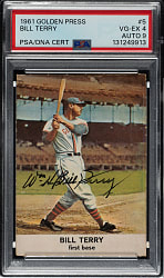 Signed 1961 Golden Press #5 Bill Terry PSA VG-EX 4 with MINT 9 Signature