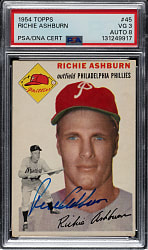 Signed 1954 Topps #45 Richie Ashburn PSA VG 3 with NM-MT 8 Signature