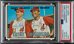 Signed 1967 Topps #109 Tribe Thumpers with Rocky Colavito and Leon Wagner PSA VG-EX 4 with NM-MT 8 Signature