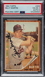 Signed 1962 Topps #208 Billy Martin PSA VG-EX 4 with EX-MT 6 Signature