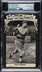 Signed 1973-1980 TCMA All-Time Greats Postcard Lloyd Waner Blank Back - PSA/DNA