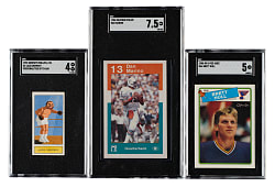1932 to 1988 Boxing, Football, and Hockey Hall of Fame SGC-Graded Trio: Jack Dempsey, Dan Marino, and Brett Hull Rookie