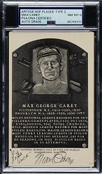 Signed 1956-1963 Artvue (Type 2) Black-and-White Hall of Fame Postcard Max Carey PSA/DNA NM-MT 8