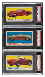 1961 Topps "Sports Cars" PSA-Graded Trio: Jaguar, Bentley, and Austin-Healey