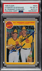 Signed 1985 Fleer #633 NL Pennant Clinchers with Steve Garvey and Goose Gossage PSA EX-MT 6 with MINT 9 Signatures