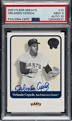 Signed 2001 Fleer Greats #13 Orlando Cepeda PSA MINT 9 with GEM MINT 10 Signature