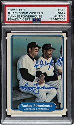 Signed 1982 Fleer #646 Yankee Powerhouse with Reggie Jackson and Dave Winfield PSA NM 7 with MINT 9 Signatures