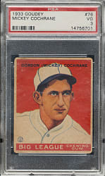 1933 R319 Goudey #76 Mickey Cochrane PSA VG 3