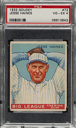 1933 R319 Goudey #73 Jesse Haines PSA VG-EX 4