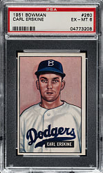 1951 Bowman #260 Carl Erskine Rookie PSA EX-MT 6
