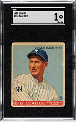 1933 R319 Goudey #134 Sam Rice SGC POOR 1