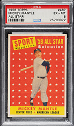 1958 Topps #487 Mickey Mantle All-Star PSA EX-MT 6