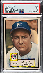 1952 Topps #48 Joe Page Incorrect Bio (Sain) Black Back PSA EX 5