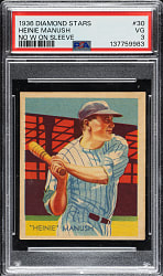 1934-1936 R327 Diamond Stars #30 Heinie Manush No "W" on Sleeve (1936 Blue Back) PSA VG 3