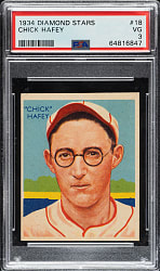 1934-1936 R327 Diamond Stars #18 Chick Hafey (1934 Green Back) PSA VG 3