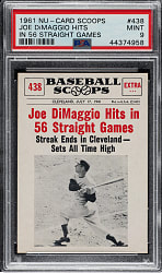1961 Nu-Card "Baseball Scoops" #438 Joe DiMaggio Hits in 56 Straight Games PSA MINT 9