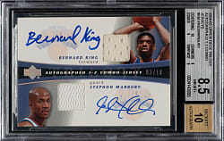 2004-2005 Upper Deck Trilogy One-Two Combo Jersey Autographs Basketball #AUJ-KM Bernard King/Marbury #2/10 BGS NM-MT+ 8.5 with GEM MINT 10 Signatures
