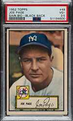 1952 Topps #48 Joe Page Incorrect Bio (Sain) Black Back PSA VG+ 3.5